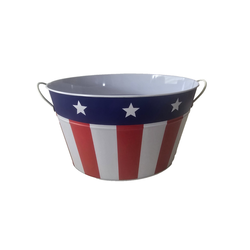 13" Patriotic Metal Bucket Ice Storage w/Handles